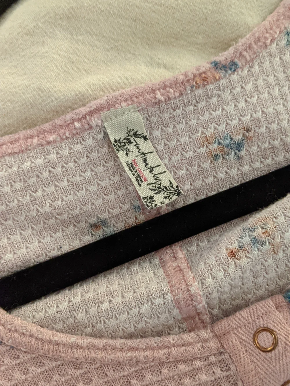Free People Short-Sleeve Waffle Henley Tops - Pink & Navy